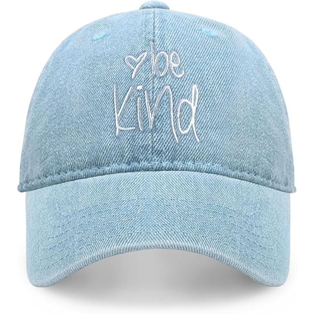 Unisex Light Denim 100% Cotton Be Kind Embroidered Adjustable Size Baseball Cap